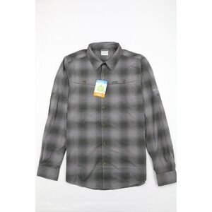 Columbia Mens Newton Ridege II Plaid Roll Up Long Sleeve Shirt Grey Back Vent M
